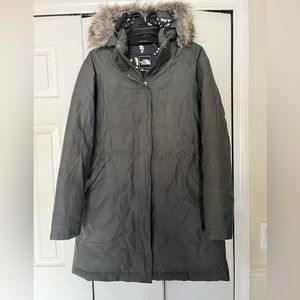 North Face Women’s Hyvent Down Parka Dark Gray Splatter Interior Size Medium